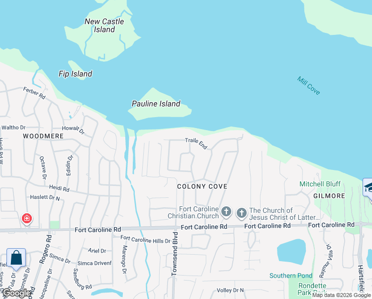 map of restaurants, bars, coffee shops, grocery stores, and more near 3904 Timucua Trail in Jacksonville
