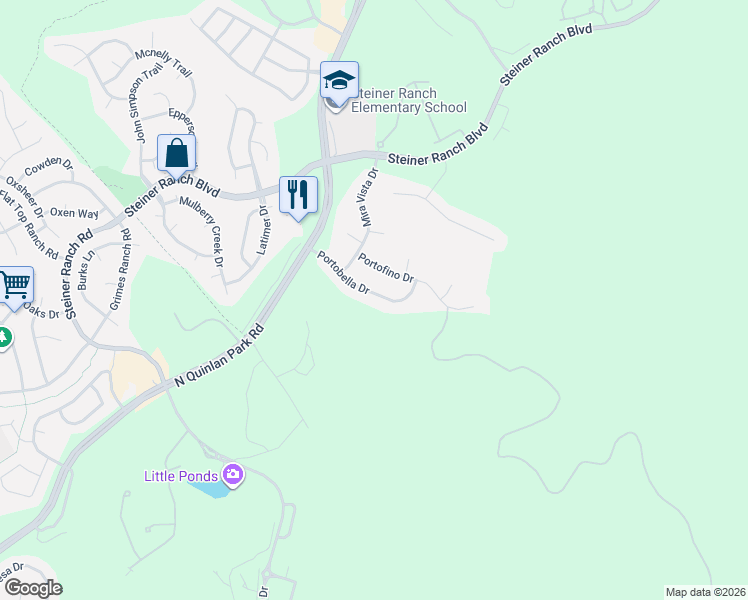 map of restaurants, bars, coffee shops, grocery stores, and more near 11929 Portobella Drive in Austin