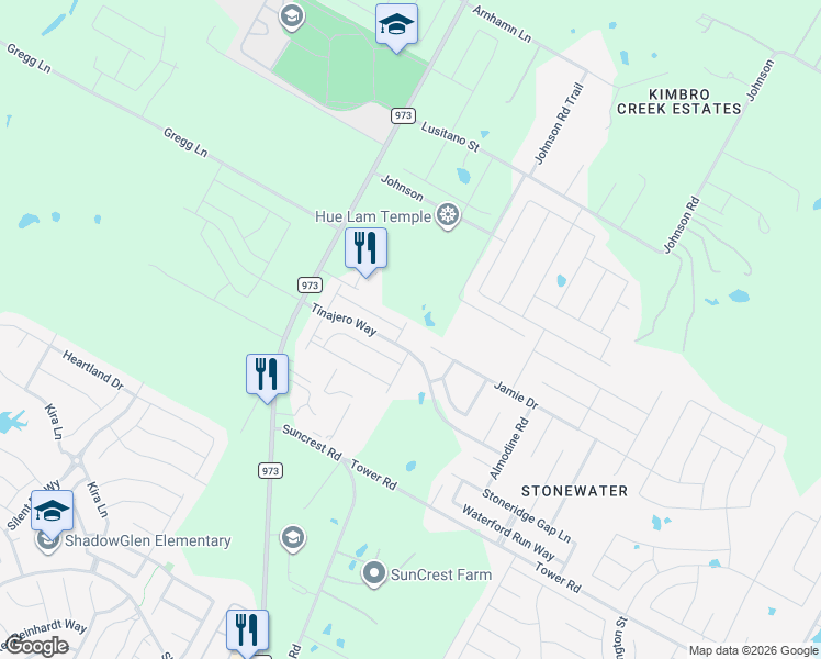 map of restaurants, bars, coffee shops, grocery stores, and more near 11732 Andesite Road in Manor