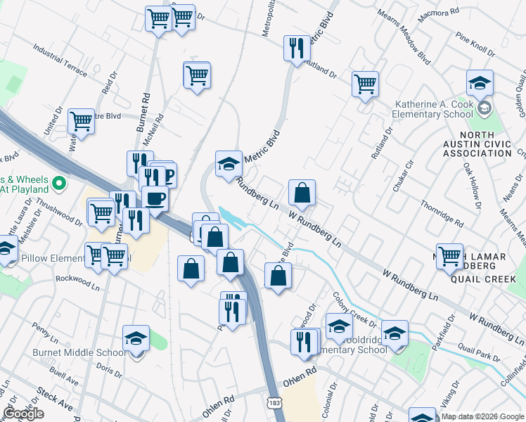 map of restaurants, bars, coffee shops, grocery stores, and more near 1901 West Loop in Austin