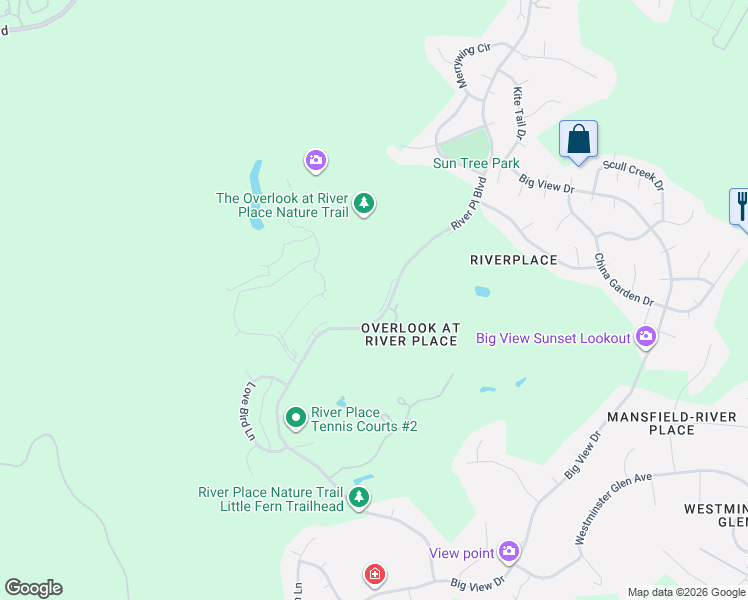 map of restaurants, bars, coffee shops, grocery stores, and more near 4700 River Place Boulevard in Austin