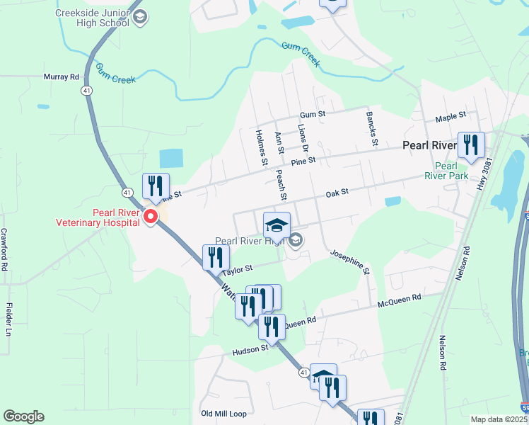 map of restaurants, bars, coffee shops, grocery stores, and more near 64568 Contessa Drive in Pearl River