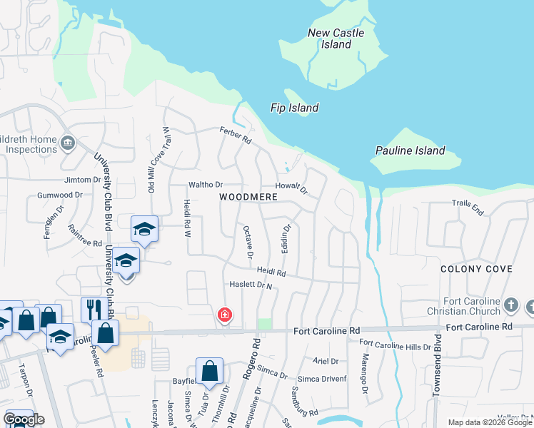 map of restaurants, bars, coffee shops, grocery stores, and more near 4004 Rogero Road in Jacksonville