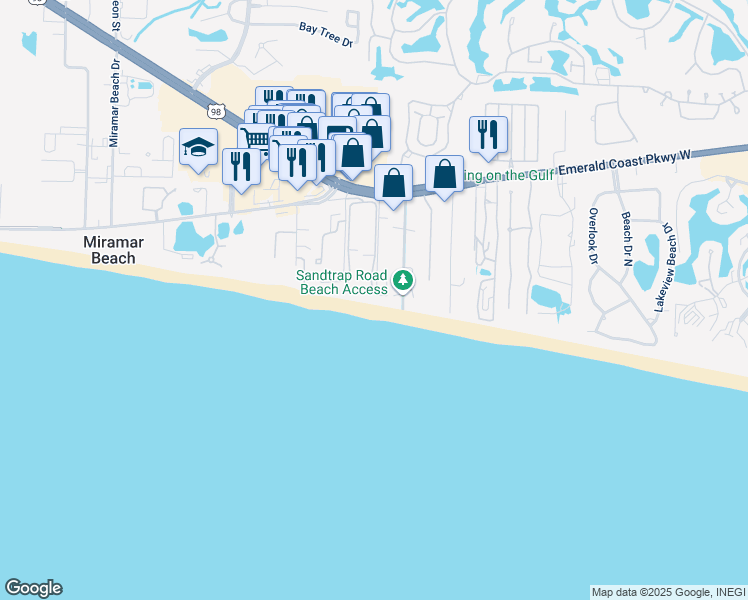 map of restaurants, bars, coffee shops, grocery stores, and more near 200 Snowdrift Road in Miramar Beach