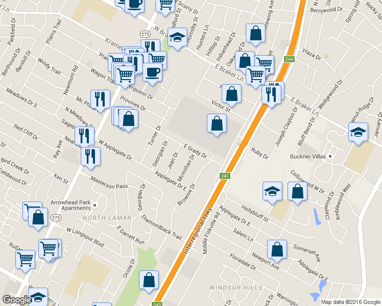 map of restaurants, bars, coffee shops, grocery stores, and more near 10609 Mcmillian Drive in Austin