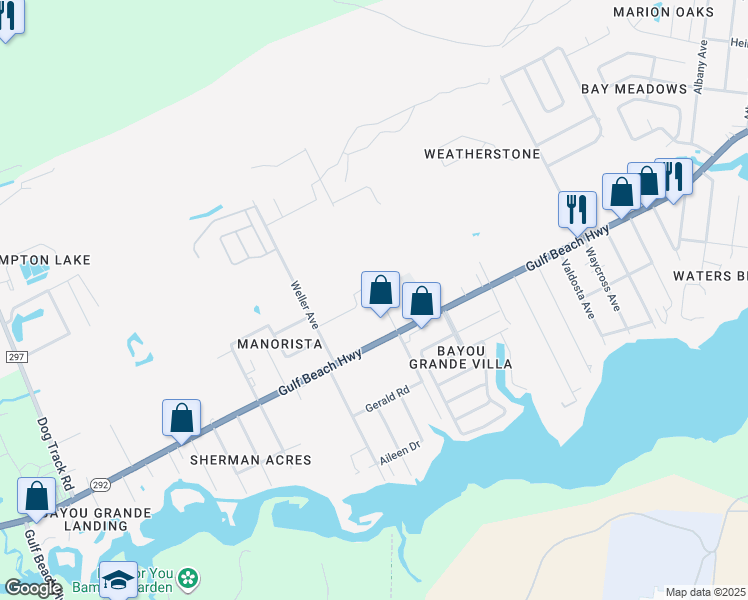 map of restaurants, bars, coffee shops, grocery stores, and more near 2455 Kingsport Avenue in Pensacola