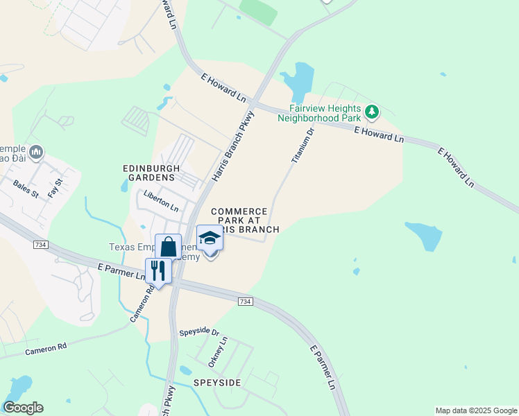map of restaurants, bars, coffee shops, grocery stores, and more near 12500 Titanium Street in Manor