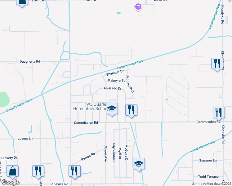 map of restaurants, bars, coffee shops, grocery stores, and more near 124 Quarles Street in Long Beach