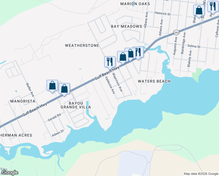 map of restaurants, bars, coffee shops, grocery stores, and more near 139 Valdosta Avenue in Pensacola