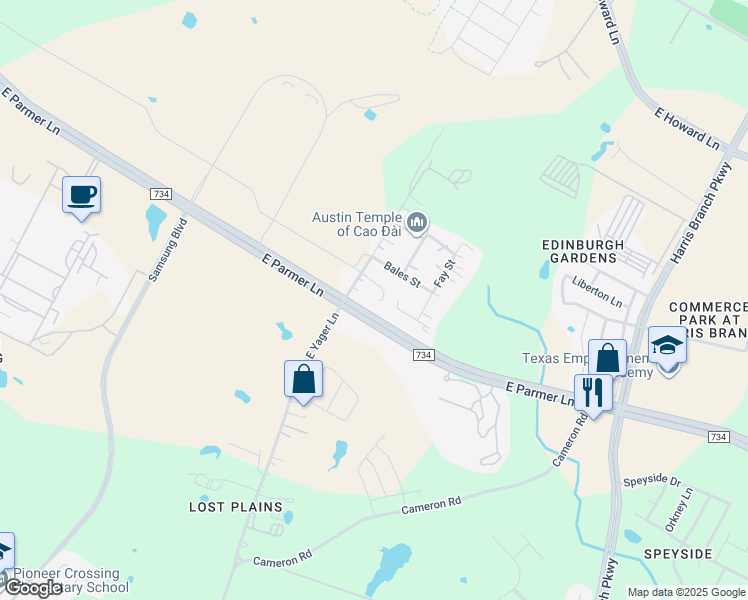 map of restaurants, bars, coffee shops, grocery stores, and more near 4712 East Yager Lane in Manor