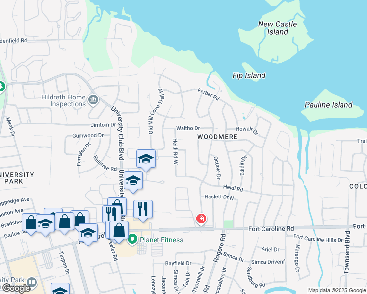 map of restaurants, bars, coffee shops, grocery stores, and more near 3971 Kaden Drive East in Jacksonville