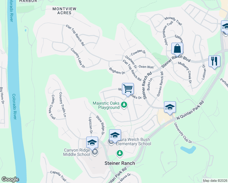 map of restaurants, bars, coffee shops, grocery stores, and more near 2939 Lantana Ridge Drive in Austin