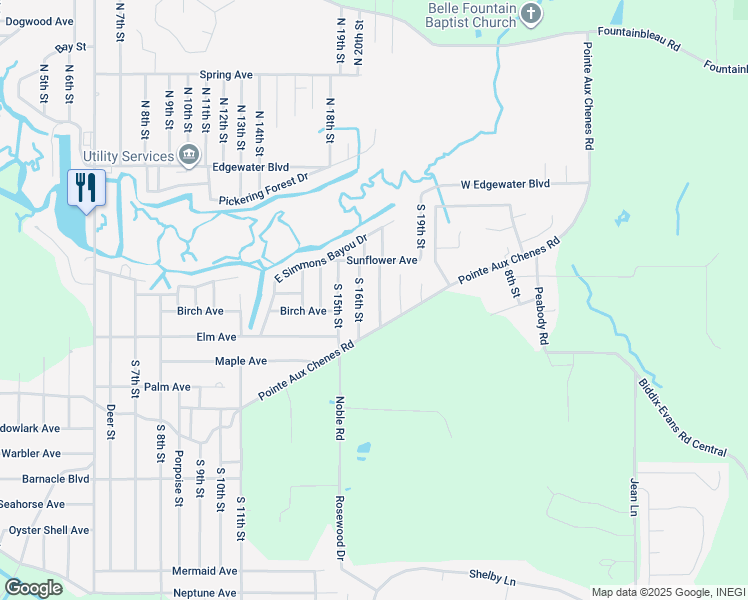 map of restaurants, bars, coffee shops, grocery stores, and more near 2125 South 17th Street in Ocean Springs