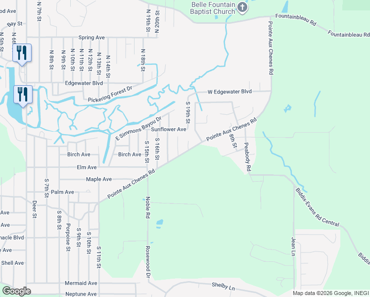 map of restaurants, bars, coffee shops, grocery stores, and more near 8205-8241 Pointe Aux Chenes Road in Ocean Springs