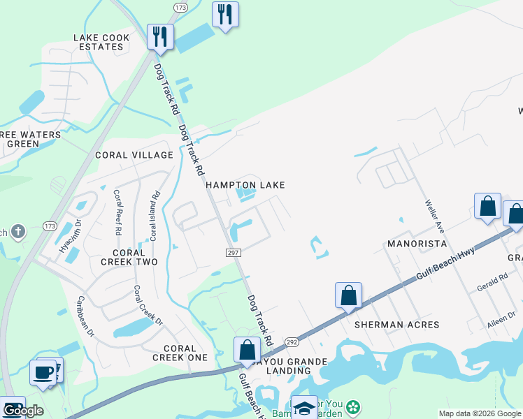 map of restaurants, bars, coffee shops, grocery stores, and more near 9554 Laramie Drive in Pensacola