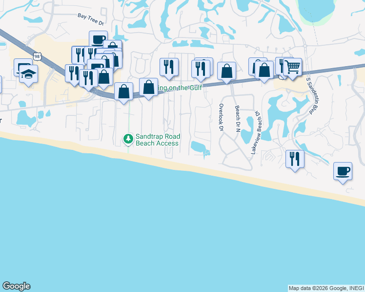 map of restaurants, bars, coffee shops, grocery stores, and more near 313 Rue Martine in Miramar Beach