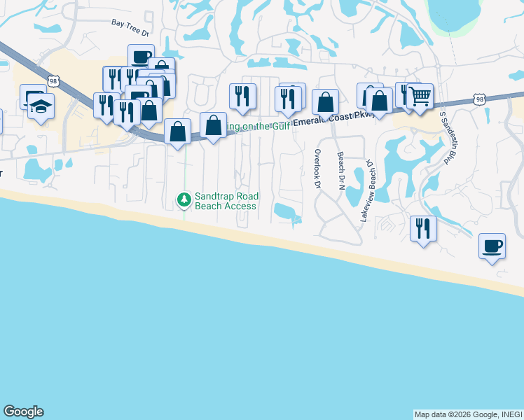 map of restaurants, bars, coffee shops, grocery stores, and more near 313 Rue Martine in Miramar Beach