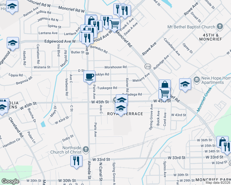 map of restaurants, bars, coffee shops, grocery stores, and more near 2101 West 45th Street in Jacksonville