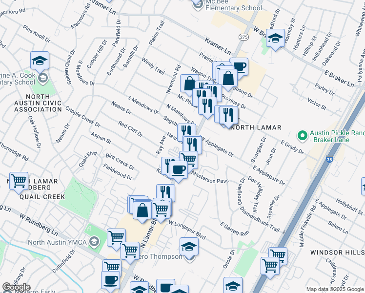 map of restaurants, bars, coffee shops, grocery stores, and more near in Austin
