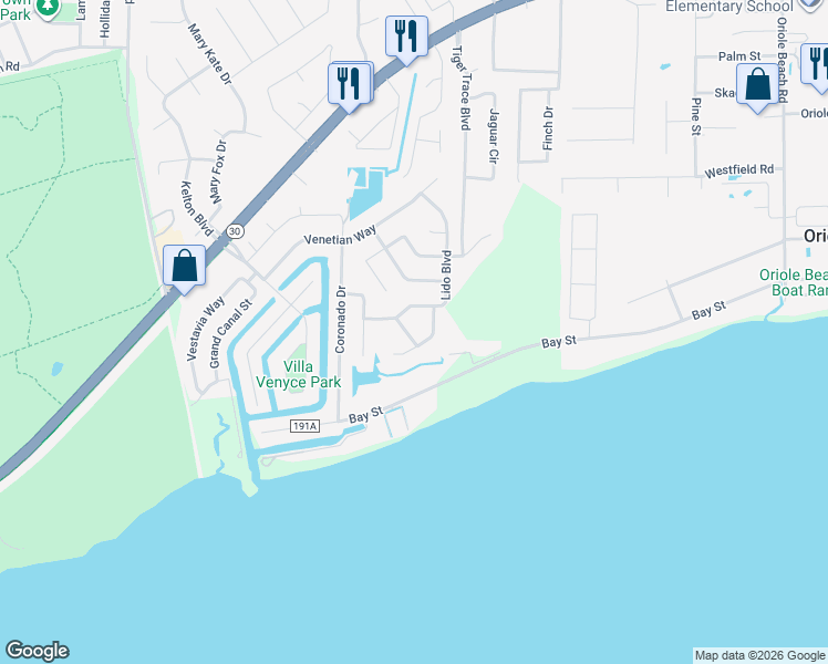 map of restaurants, bars, coffee shops, grocery stores, and more near 2842 Via Roma Court in Gulf Breeze