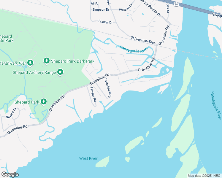 map of restaurants, bars, coffee shops, grocery stores, and more near 2136 Soundview Drive in Gautier