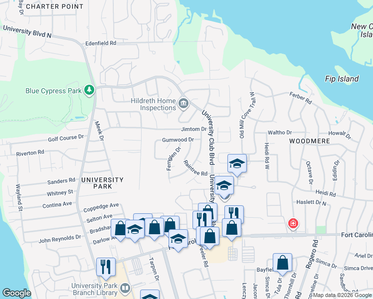 map of restaurants, bars, coffee shops, grocery stores, and more near 6012 Gumwood Drive in Jacksonville