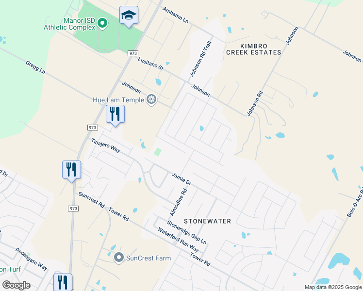 map of restaurants, bars, coffee shops, grocery stores, and more near 11913 Riprap Drive in Manor