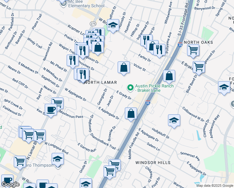 map of restaurants, bars, coffee shops, grocery stores, and more near 306 East Grady Drive in Austin