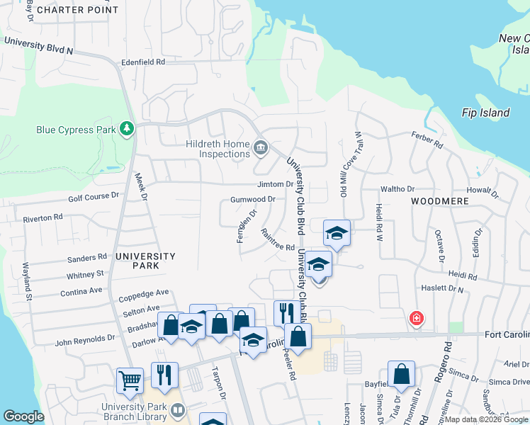 map of restaurants, bars, coffee shops, grocery stores, and more near 6012 Gumwood Drive in Jacksonville