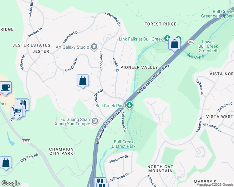map of restaurants, bars, coffee shops, grocery stores, and more near 6101 Waldon Drive in Austin