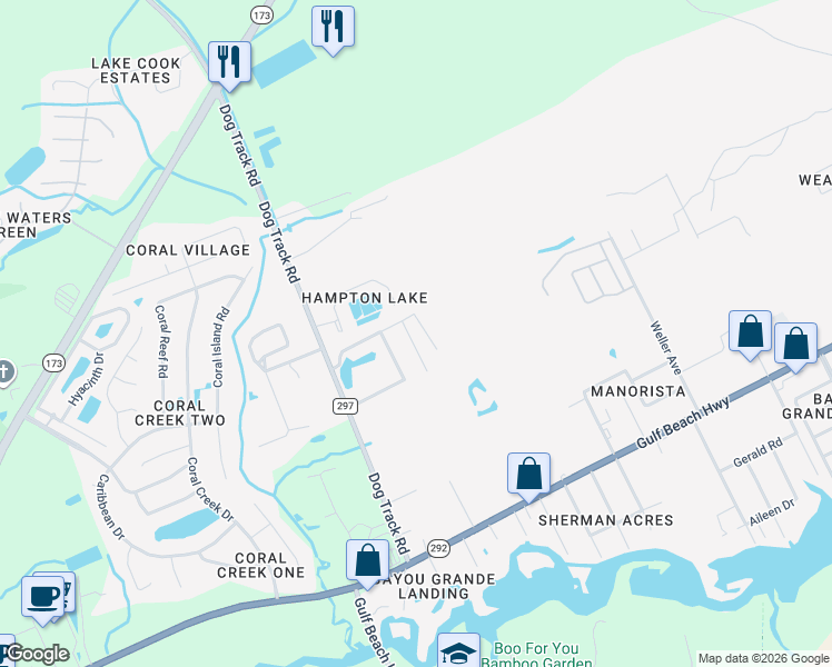 map of restaurants, bars, coffee shops, grocery stores, and more near 2218 Somerville Court in Pensacola