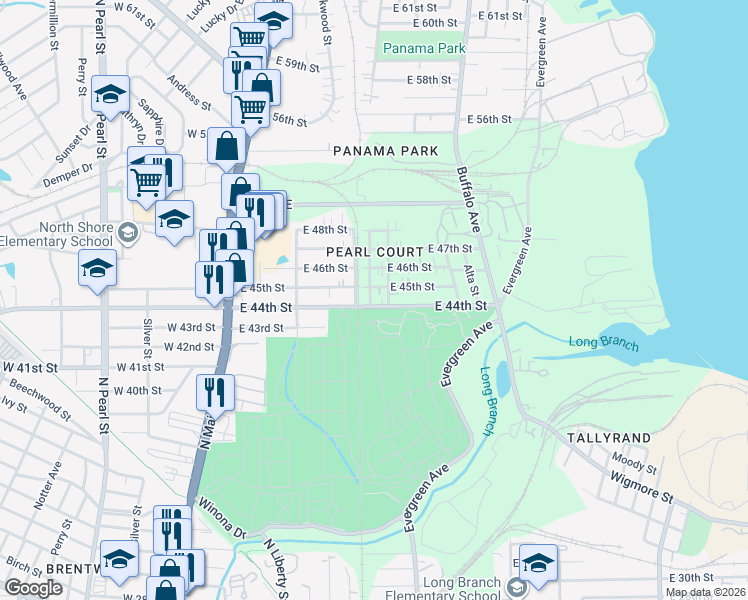 map of restaurants, bars, coffee shops, grocery stores, and more near 351 East 45th Street in Jacksonville