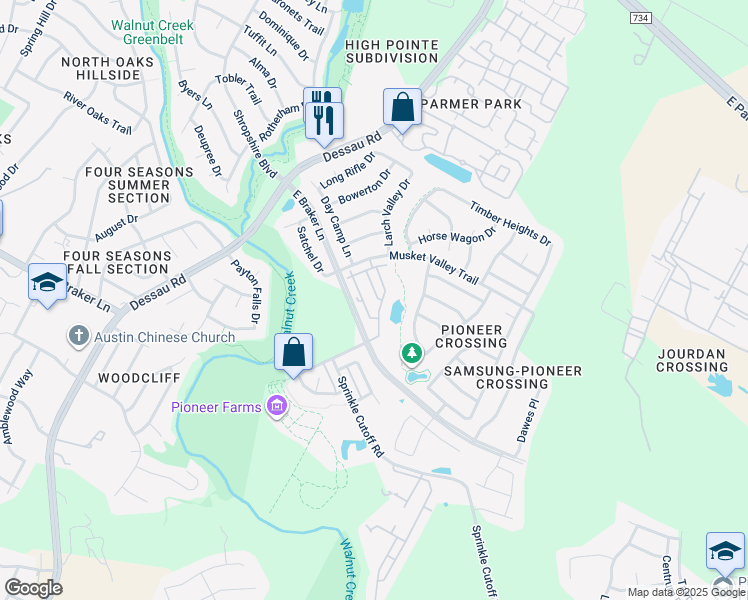 map of restaurants, bars, coffee shops, grocery stores, and more near 1801 Roseburg Drive in Austin
