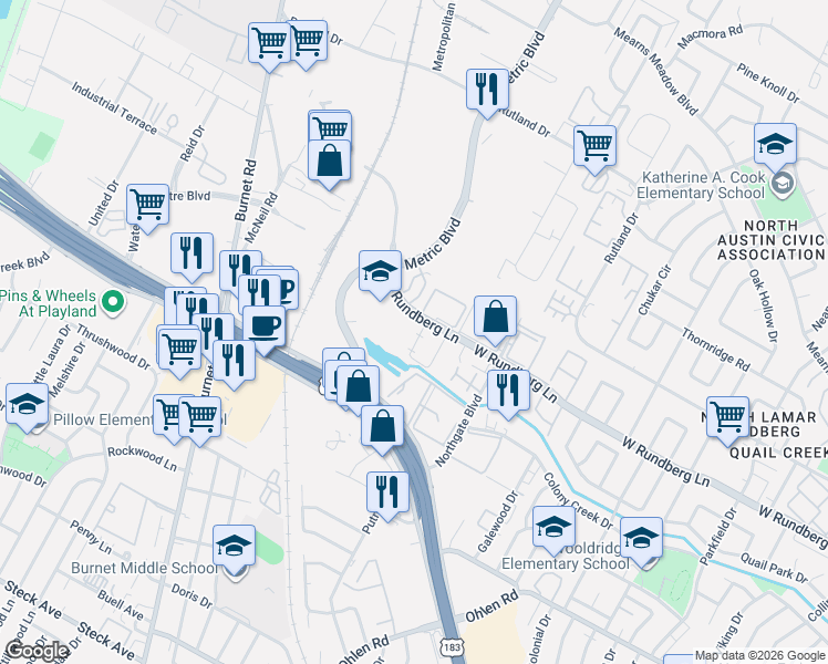 map of restaurants, bars, coffee shops, grocery stores, and more near 2018 West Rundberg Lane in Austin