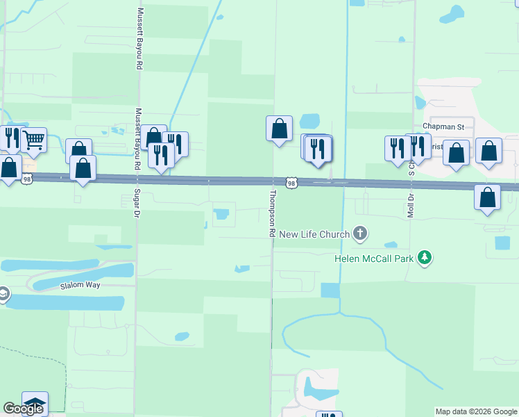 map of restaurants, bars, coffee shops, grocery stores, and more near 96 Thompson Road in Santa Rosa Beach