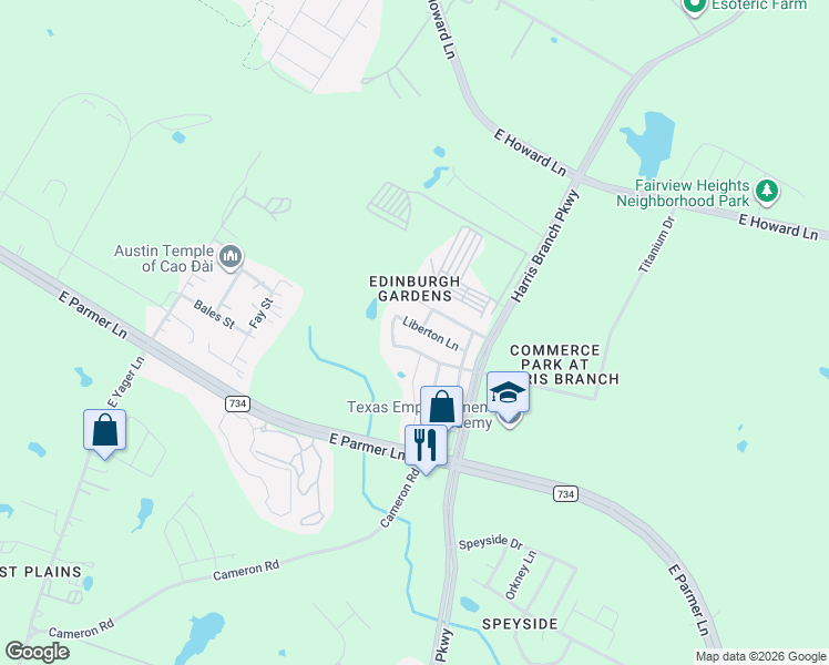 map of restaurants, bars, coffee shops, grocery stores, and more near 12441 Tay Terrace in Austin