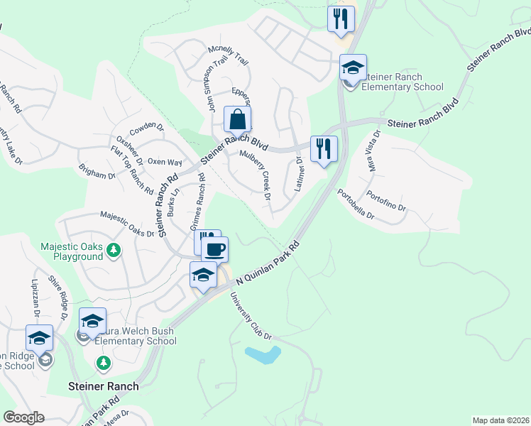map of restaurants, bars, coffee shops, grocery stores, and more near 12405 Dimmit Court in Austin