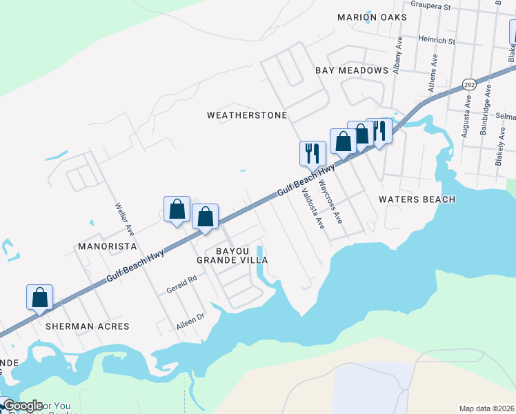 map of restaurants, bars, coffee shops, grocery stores, and more near 600 Reservation Avenue in Pensacola