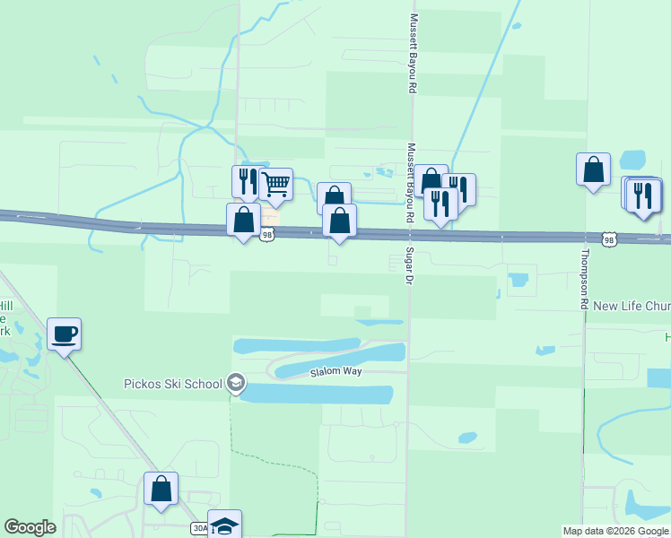 map of restaurants, bars, coffee shops, grocery stores, and more near 128 Southaven Circle in Santa Rosa Beach