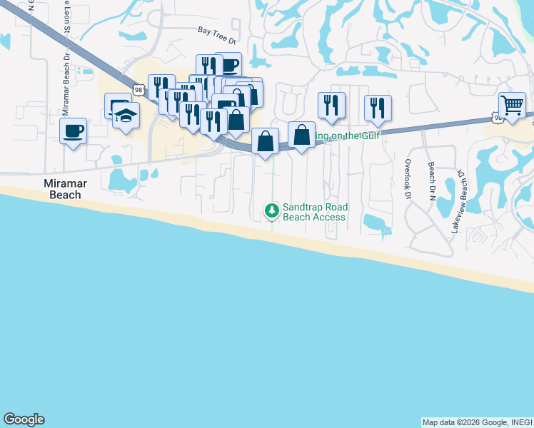 map of restaurants, bars, coffee shops, grocery stores, and more near 64 Sandy Dune Circle in Destin