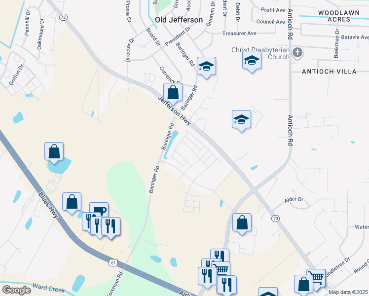 map of restaurants, bars, coffee shops, grocery stores, and more near 8420 Columbia Court in Baton Rouge