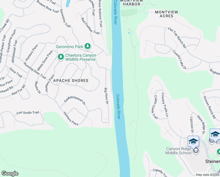 map of restaurants, bars, coffee shops, grocery stores, and more near 2303 Big Horn Drive in Austin