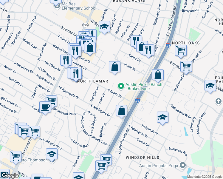 map of restaurants, bars, coffee shops, grocery stores, and more near 306 East Grady Drive in Austin