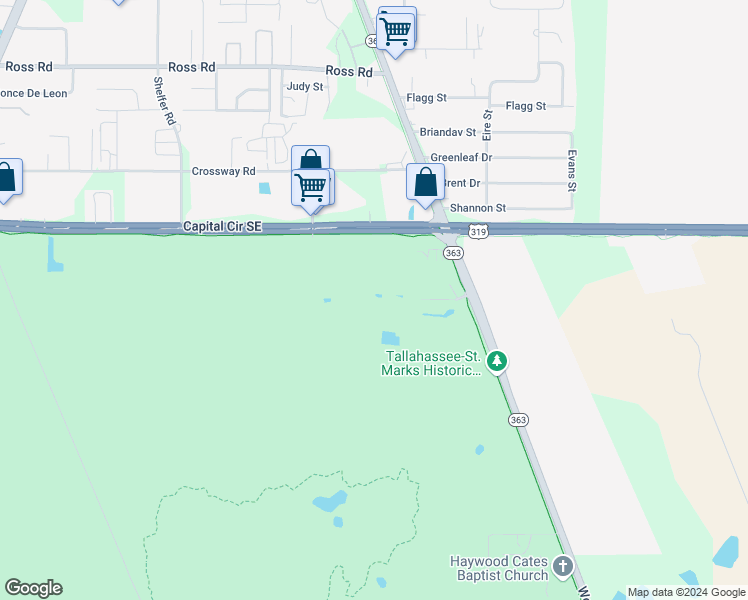map of restaurants, bars, coffee shops, grocery stores, and more near 4768 Woodville Highway in Tallahassee
