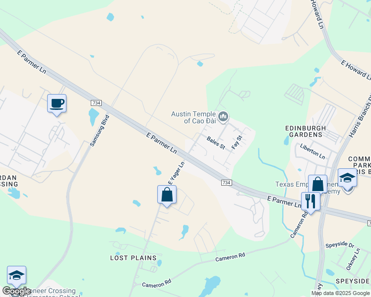 map of restaurants, bars, coffee shops, grocery stores, and more near 12201 Hulsey Road in Manor