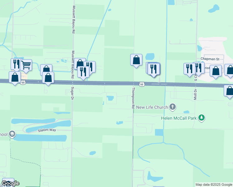 map of restaurants, bars, coffee shops, grocery stores, and more near 130 Thompson Road in Santa Rosa Beach