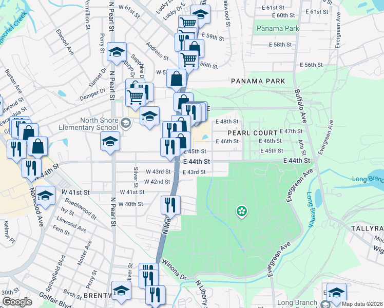 map of restaurants, bars, coffee shops, grocery stores, and more near 119 East 45th Street in Jacksonville