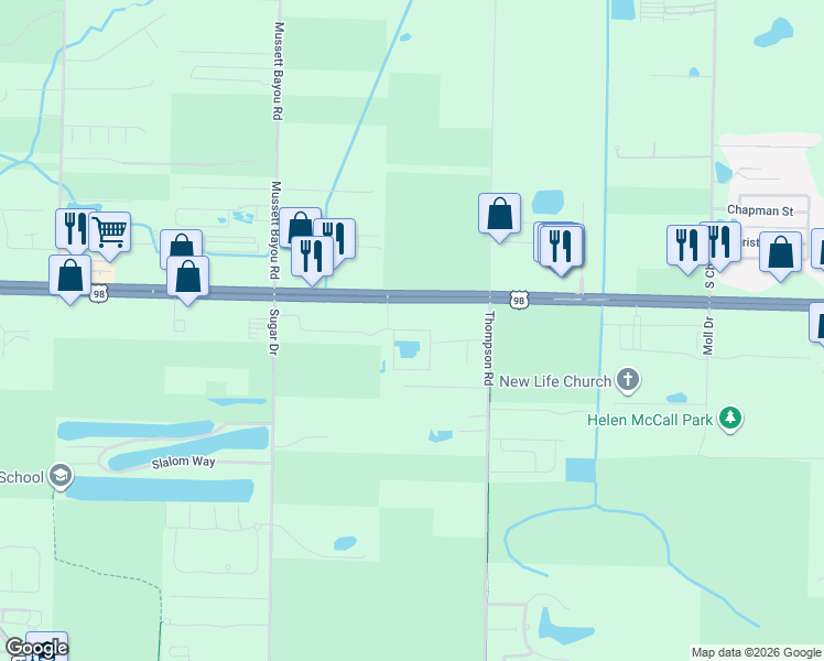 map of restaurants, bars, coffee shops, grocery stores, and more near 130 Thompson Road in Santa Rosa Beach
