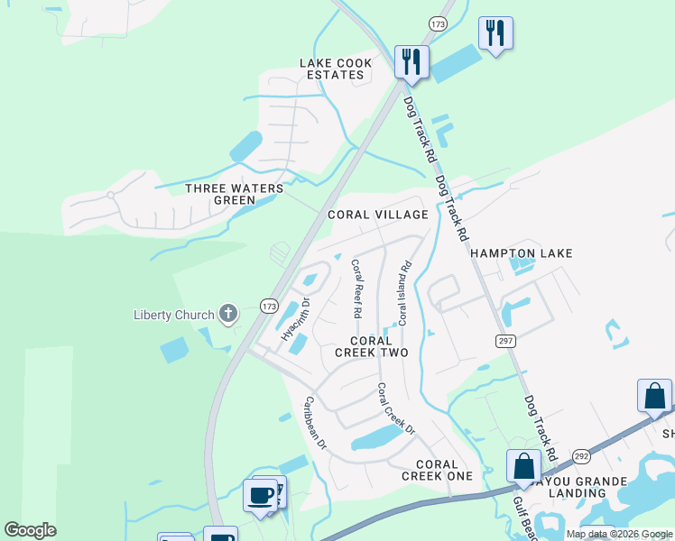 map of restaurants, bars, coffee shops, grocery stores, and more near 2161 Antillies Drive in Pensacola