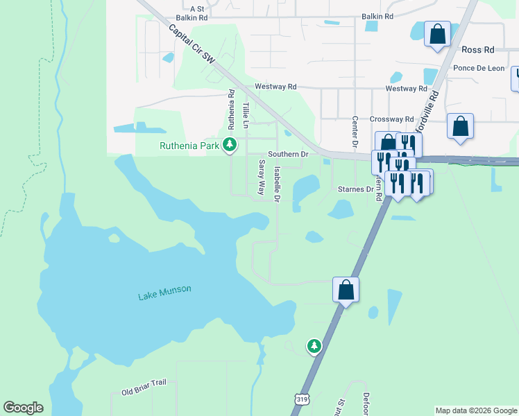 map of restaurants, bars, coffee shops, grocery stores, and more near 1311 Tom Still Road in Tallahassee